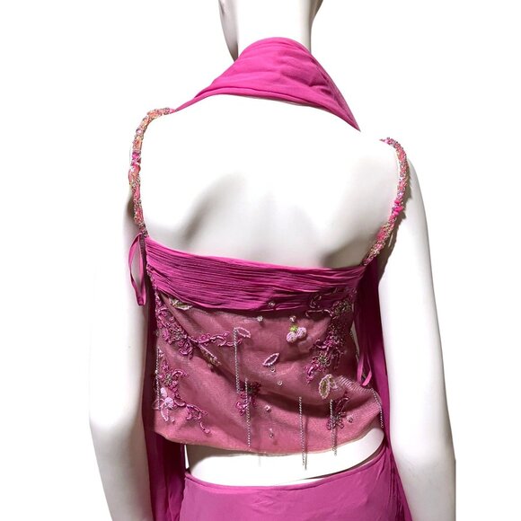 Y2K Silk Maxi Dress Set Asymmetric Ruffle Crop Fairy Mermaid Festival 100% Silk - Picture 6 of 14